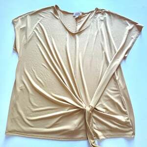 Zenana Gold Satin Tie Front Blouse, V-Neck, Short Sleeve, Size 1X